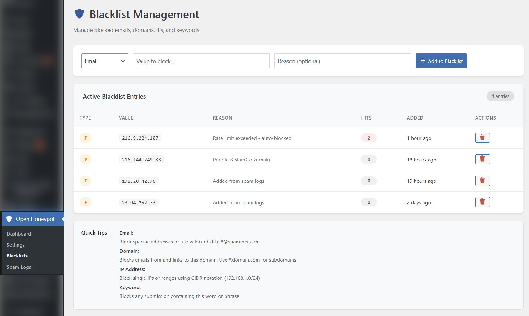 Blacklist Management